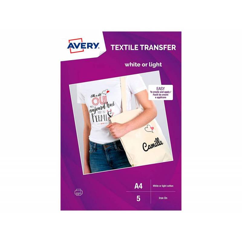 Papel transfer Avery A4, camisetas blancas